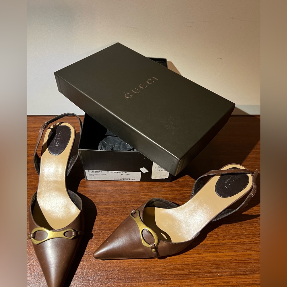 Authentic luxury Gucci leather kitten heals sz 10.5